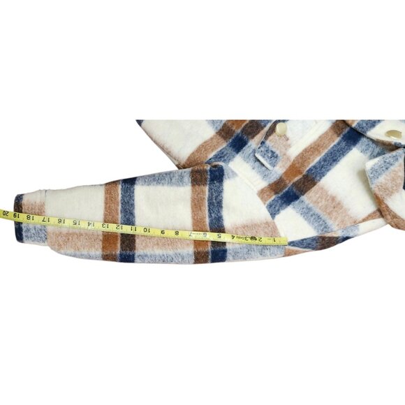 Zara Plaid Wool Blend Jacket With Gold Buttons In Cream Brown And Blue Size S - Picture 11 of 11